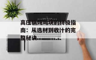 高压锅炖鸡块的终极指南：从选材到收汁的完整秘诀