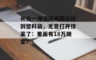 长沙一保洁阿姨路边捡到塑料袋，无意打开惊呆了：里面有18万现金！