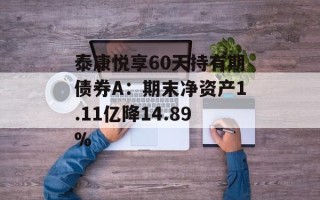 泰康悦享60天持有期债券A：期末净资产1.11亿降14.89%