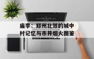 庙李：郑州北郊的城中村记忆与市井烟火图鉴