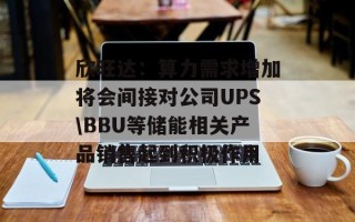 欣旺达：算力需求增加将会间接对公司UPS\BBU等储能相关产品销售起到积极作用