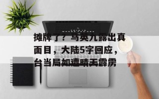 摊牌了？马英九露出真面目，大陆5字回应，台当局如遭晴天霹雳