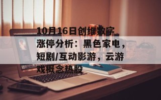 10月16日创维数字涨停分析：黑色家电，短剧/互动影游，云游戏概念热股