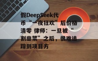 假DeepSeek代币“一夜狂欢”后价格清零 律师：一旦被“割韭菜”之后，很难追踪到项目方