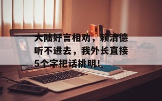 大陆好言相劝，赖清德听不进去，我外长直接5个字把话挑明！