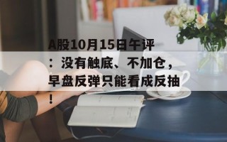 A股10月15日午评：没有触底、不加仓，早盘反弹只能看成反抽！