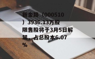 新金路（000510）3936.13万股限售股将于3月5日解禁，占总股本6.07%