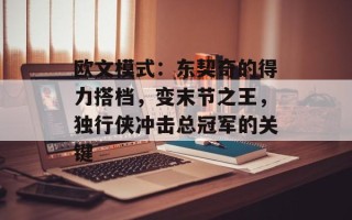 欧文模式：东契奇的得力搭档，变末节之王，独行侠冲击总冠军的关键