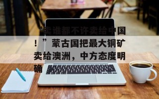 “卖谁都不许卖给中国！”蒙古国把最大铜矿卖给澳洲，中方态度明确
