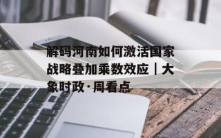 解码河南如何激活国家战略叠加乘数效应｜大象时政·周看点