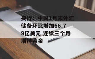 央行：中国1月末外汇储备环比增加66.79亿美元 连续三个月增持黄金