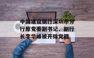 中国建设银行深圳市分行原党委副书记、副行长李华峰被开除党籍