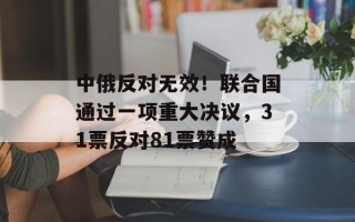 中俄反对无效！联合国通过一项重大决议，31票反对81票赞成
