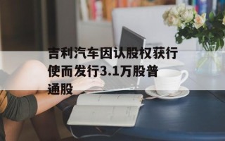 吉利汽车因认股权获行使而发行3.1万股普通股