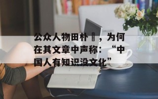 公众人物田朴珺，为何在其文章中声称：“中国人有知识没文化”