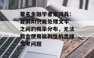著名金融学者宋鸿兵：目前AI只能处理文字之间的概率分布，无法教会使用批判性的思维思考问题