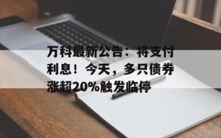 万科最新公告：将支付利息！今天，多只债券涨超20%触发临停