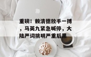 重磅！赖清德放手一搏，马英九紧急喊停，大陆严词挑明严重后果