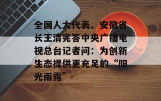 全国人大代表、安徽省长王清宪答中央广播电视总台记者问：为创新生态提供更充足的“阳光雨露”