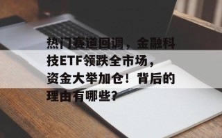 热门赛道回调，金融科技ETF领跌全市场，资金大举加仓！背后的理由有哪些？