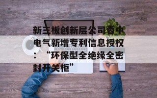 新三板创新层公司蓉中电气新增专利信息授权：“环保型全绝缘全密封开关柜”