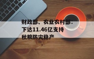 财政部、农业农村部：下达11.46亿支持秋粮防灾稳产