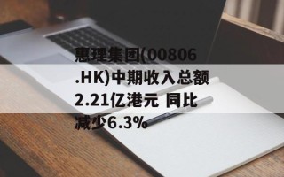 惠理集团(00806.HK)中期收入总额2.21亿港元 同比减少6.3%