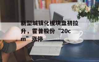 新型城镇化板块盘初拉升，霍普股份“20cm”涨停