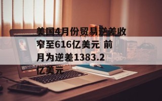 美国4月份贸易逆差收窄至616亿美元 前月为逆差1383.2亿美元