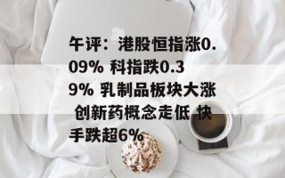 午评：港股恒指涨0.09% 科指跌0.39% 乳制品板块大涨 创新药概念走低 快手跌超6%