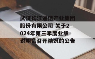 武汉长江通信产业集团股份有限公司 关于2024年第三季度业绩说明会召开情况的公告