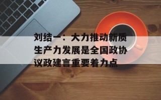 刘结一：大力推动新质生产力发展是全国政协议政建言重要着力点