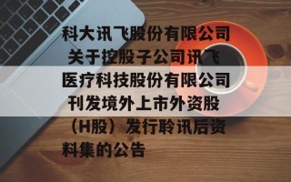 科大讯飞股份有限公司 关于控股子公司讯飞医疗科技股份有限公司 刊发境外上市外资股（H股）发行聆讯后资料集的公告
