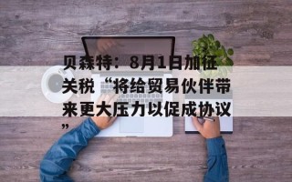 贝森特：8月1日加征关税“将给贸易伙伴带来更大压力以促成协议”