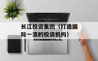 长江投资集团（打造国际一流的投资机构）
