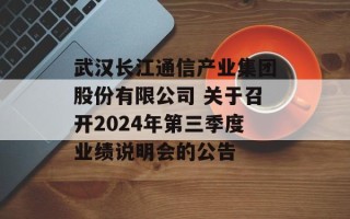 武汉长江通信产业集团股份有限公司 关于召开2024年第三季度业绩说明会的公告