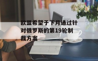 欧盟希望于下月通过针对俄罗斯的第19轮制裁方案