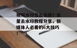 视频水印怎么去除？批量去水印教程分享，新媒体人必看的6大技巧！