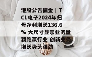 港股公告掘金 | TCL电子2024年归母净利增长136.6% 大尺寸显示业务量额跑赢行业 创新业务增长势头强劲