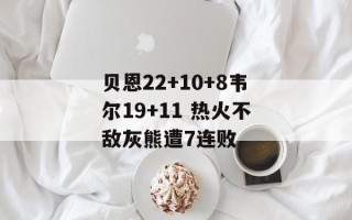 贝恩22+10+8韦尔19+11 热火不敌灰熊遭7连败