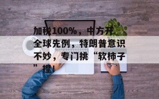 加税100%，中方开全球先例，特朗普意识不妙，专门挑“软柿子”捏！