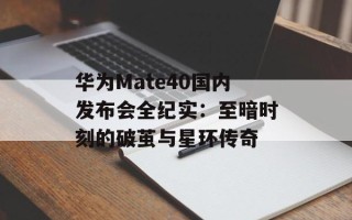 华为Mate40国内发布会全纪实：至暗时刻的破茧与星环传奇