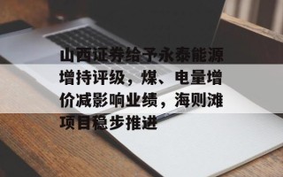 山西证券给予永泰能源增持评级，煤、电量增价减影响业绩，海则滩项目稳步推进