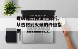 螺蛳爆炒秘诀全解析,从选材到火候的终极指南