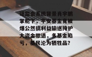 证监会系统背景肖宇鹏掌舵下，平安基金竟被爆公然搞利益输送掩护大资金撤退，多基金陷亏，基民沦为牺牲品？