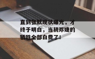 直到张默现状曝光，才终于明白，当初邓婕的牺牲全部白费了！