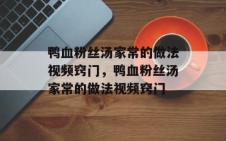 鸭血粉丝汤家常的做法视频窍门，鸭血粉丝汤家常的做法视频窍门