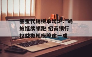 基金代销榜单出炉：蚂蚁继续领跑 招商银行权益类规模降逾一成