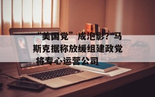 “美国党”成泡影？马斯克据称放缓组建政党 将专心运营公司