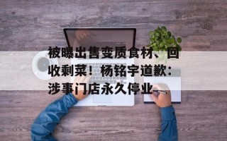 被曝出售变质食材、回收剩菜！杨铭宇道歉：涉事门店永久停业